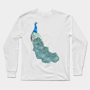 Peacock Marbled Paper Collage Long Sleeve T-Shirt